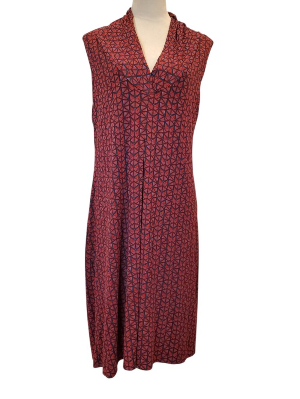 MEXICALI BLUES SZ XL Sleeveless Geometric Print Stretch Midi Dress Red Black